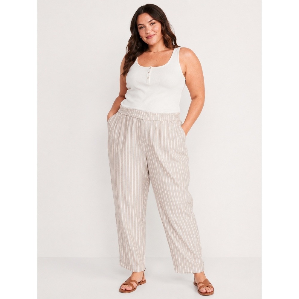 Sonoma Goods For Life Tan White Striped Linen Blend Pull On Pants XXL Womens